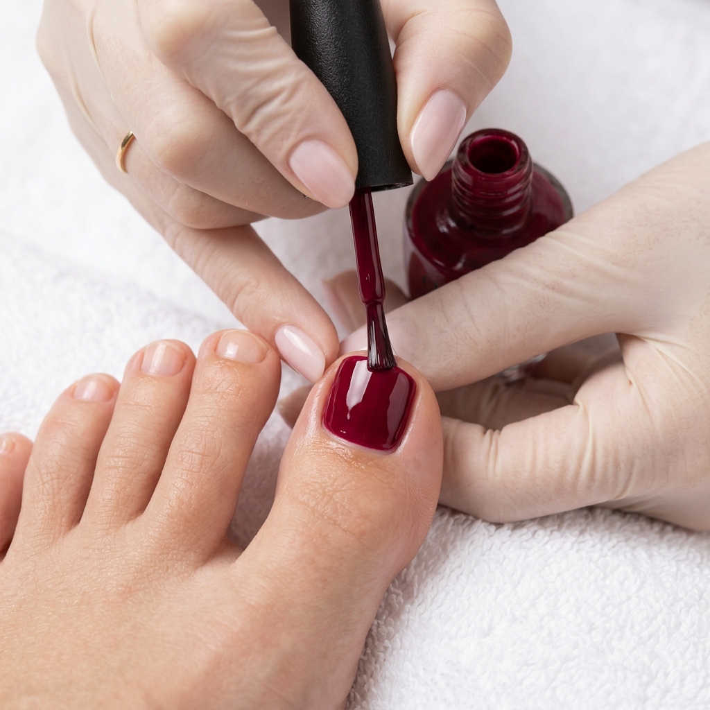 Professionelle Pediküre mit Nagellack – Klassisches Rot